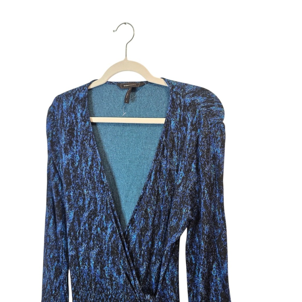 BCBGMAXAZRIA Wrap Dress Women Small Blue Black Space Dye Knit Long Sleeve NEW - Picture 3 of 8